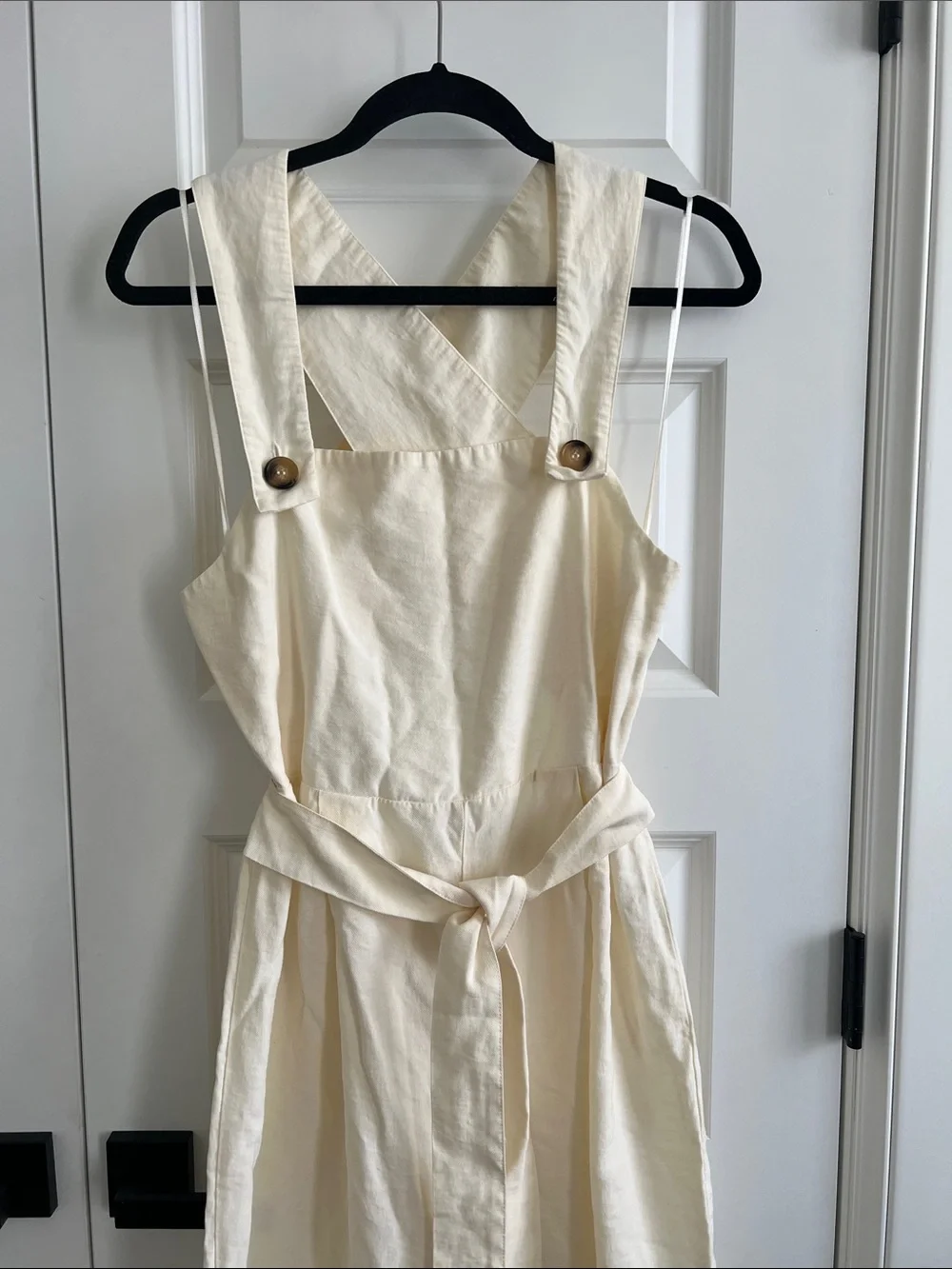 Zara Cream Sleeveless Linen-Blend Jumpsuit with Tie Waist